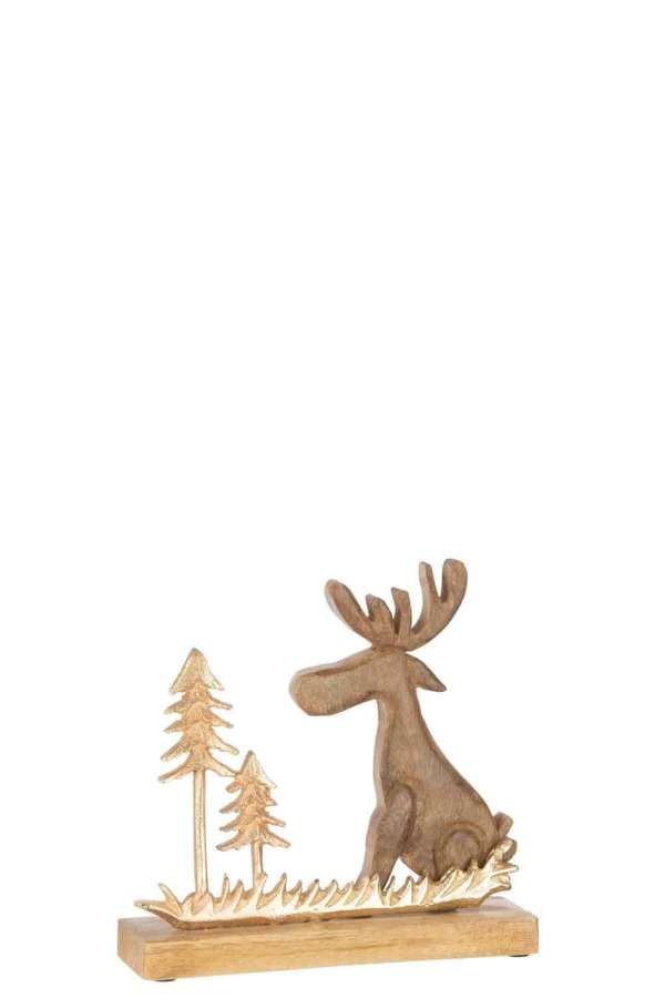 MOOSE WITH PINE WOOD ALUMINIUM GOLD SMALL