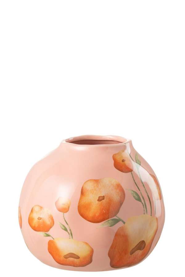 VASE FLOWER WIDE CERAMIC SALMON/ORANGE