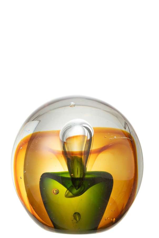 PAPERWEIGHT DROP GLASS AMBER/GREEN MEDIUM