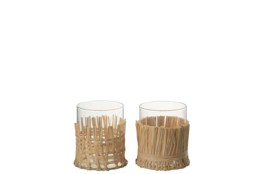 VASE WEAVE GLASS/RAFFIA TRANSPARENT SMALL ASSORTMENT OF 2
