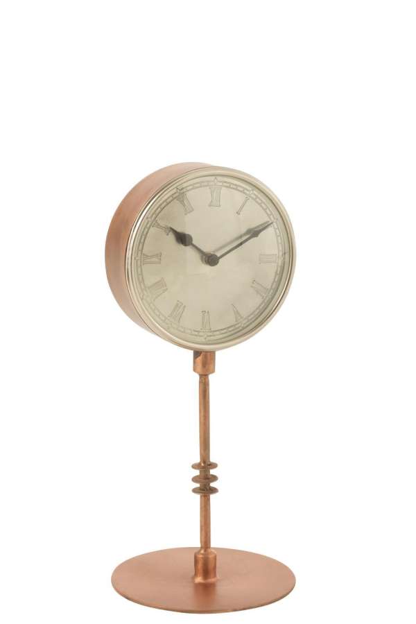CLOCK ON FOOT ANTIQUE METAL COPPER SMALL