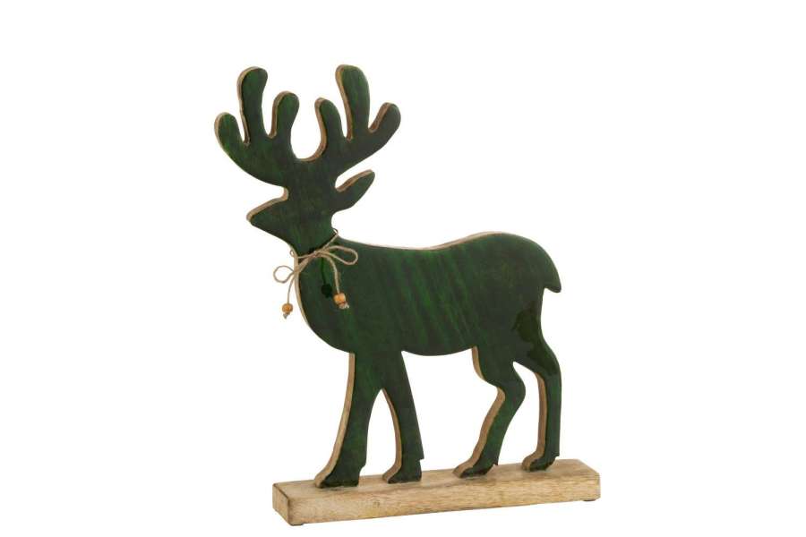 FIGURINE REINDEER WOOD GREEN LARGE
