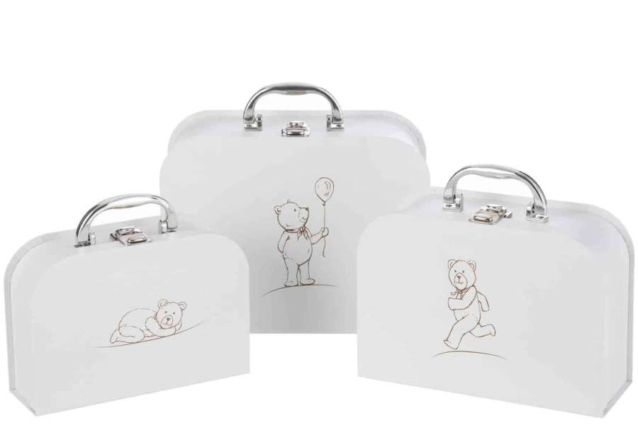 SET OF 3 SUITCASE BIRTH BEAR WHITE