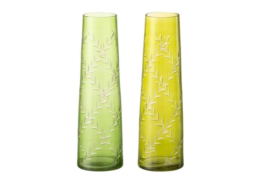 VASE LEAVES GLASS GREEN LARGE ASSORTMENT OF 2