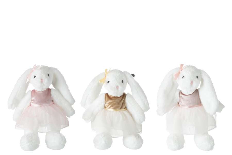 RABBIT PLUSH WITH DRESS POLYESTER WHITE ASSORTMENT OF 3
