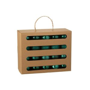 BOX OF 40 CHRISTMAS BAUBLE PLASTIC DARK GREEN
