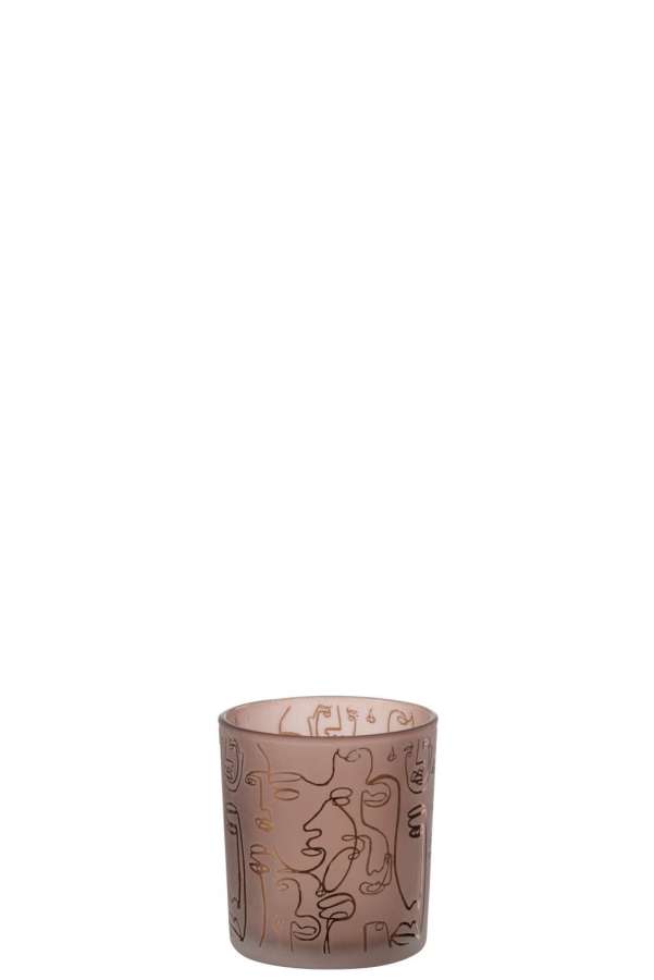 TEALIGHT HOLDER HAPPY FACES GLASS TERRACOTTA SMALL