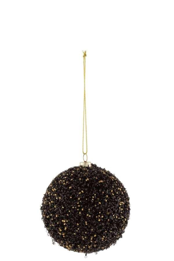 CHRISTMAS BAUBLE GLITTER PLASTIC BLACK/GOLD SMALL