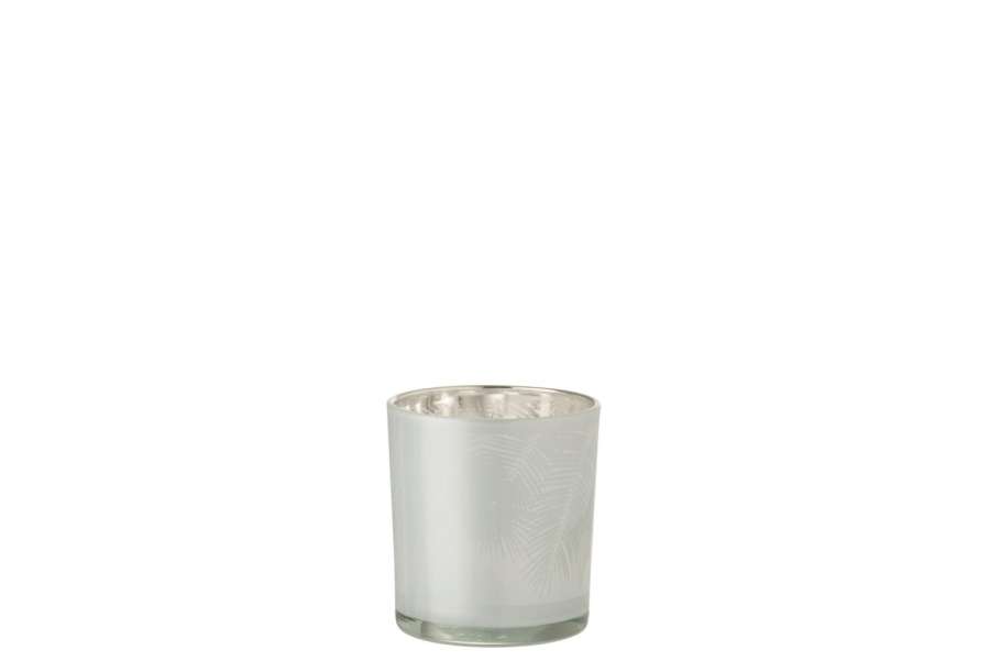 TEALIGHT HOLDER LEAF GLASS WHITE SMALL