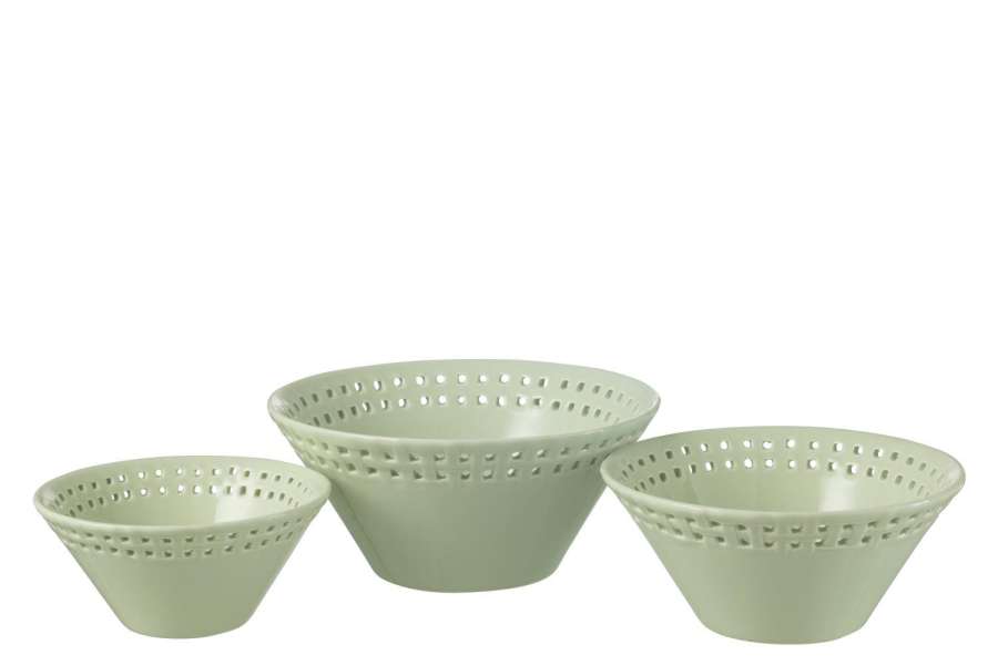 SET OF 3 BOWL CERAMIC GREEN  SMALL/MEDIUM/LARGE