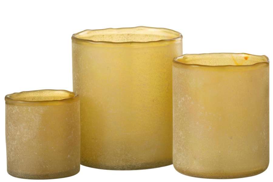 SET OF 3 TEALIGHT RUBY GLASS YELLOW