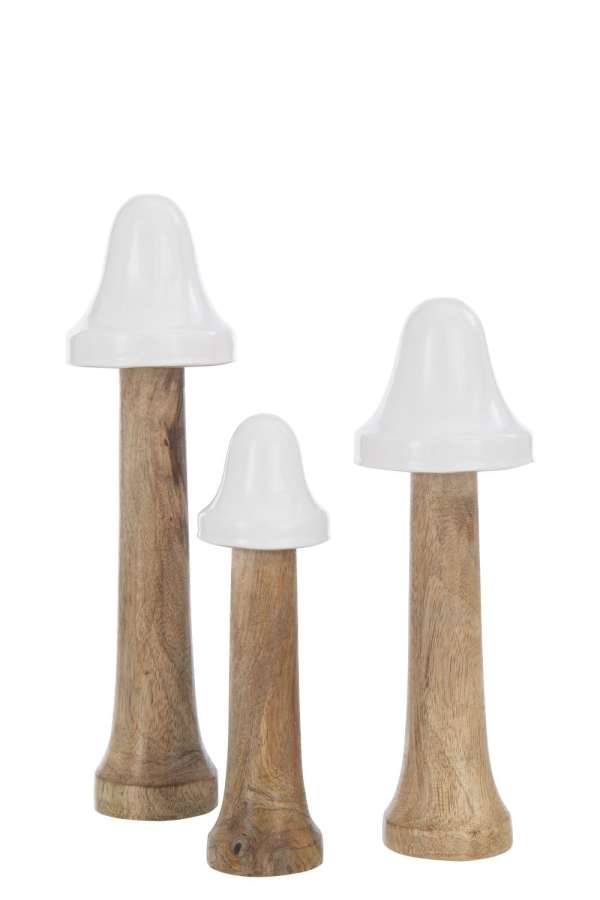 SET OF 3 MUSHROOMS THIN WOOD NATURAL/WHITE