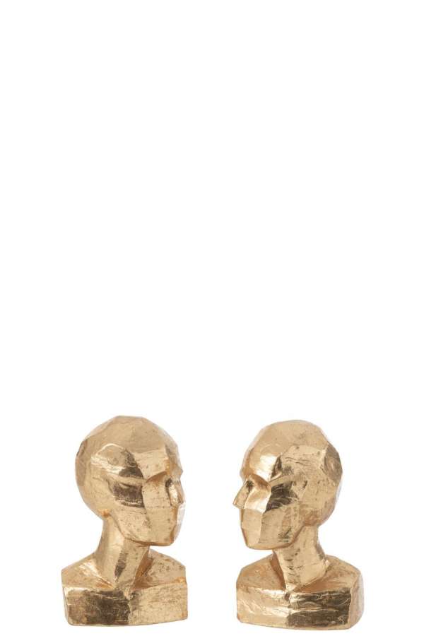 SET OF 2 BOOKEND HEAD GEOMETRICAL RESIN GOLD