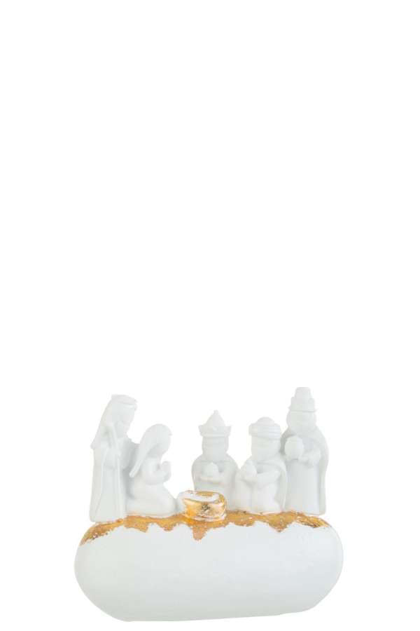 NATIVITY SCENE 3 KINGS ON STONE RESIN WHITE/GOLD