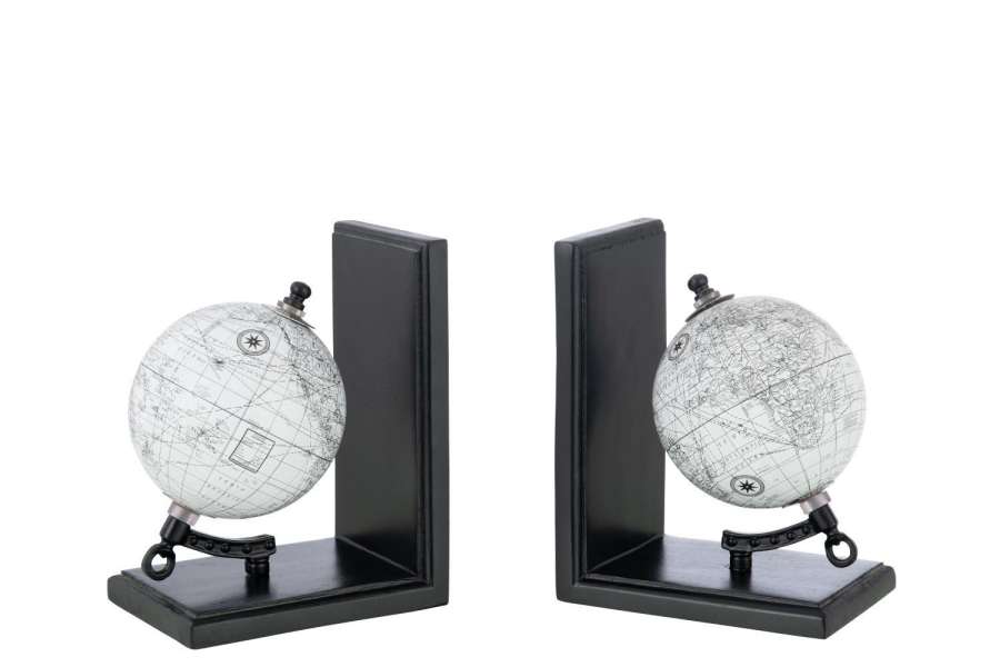 BOOKEND WORLD GLOBE WOOD GREY/BLACK