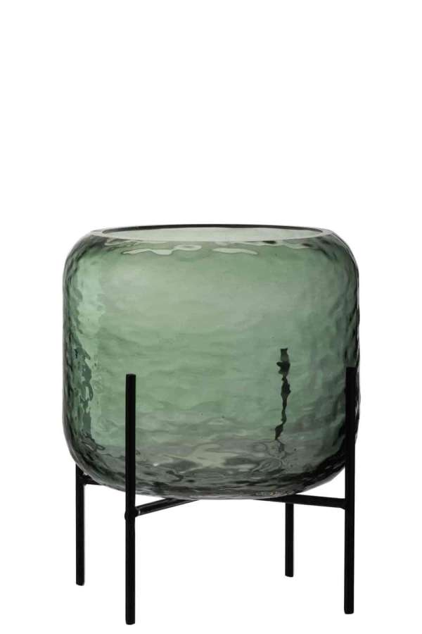 VASE ROUND IRREGULAR GLASS GREEN SMALL