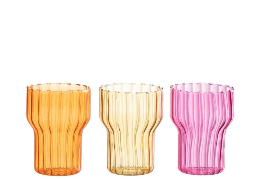 CANDLEHOLDER BEKER GLASS ORANGE/PINK/OCHRE ASSORTIMENT OF 3