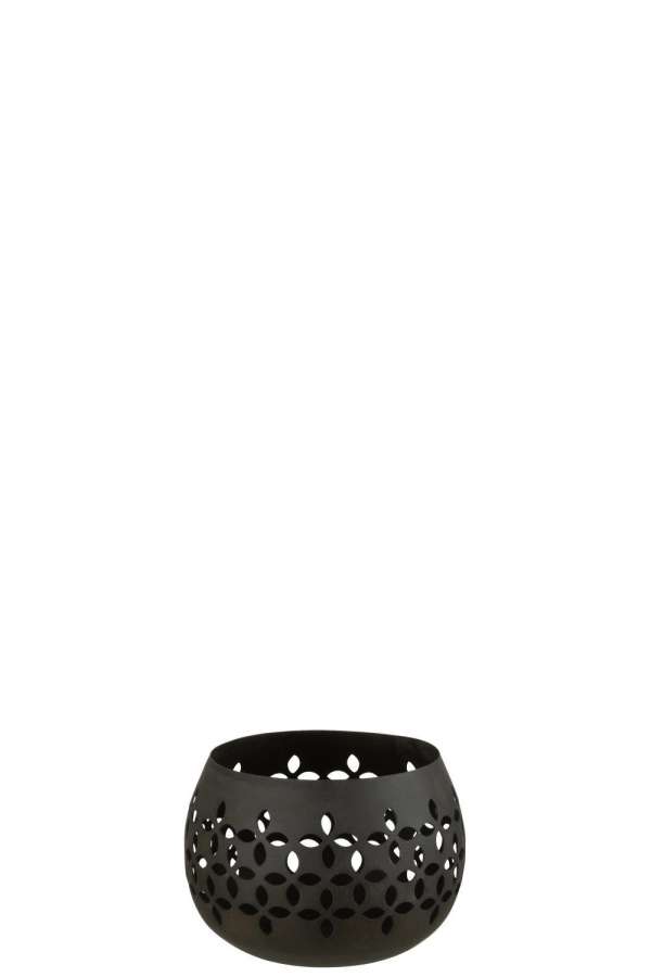 TEALIGHT HOLDER PERFORATED IRON BLACK MATTE