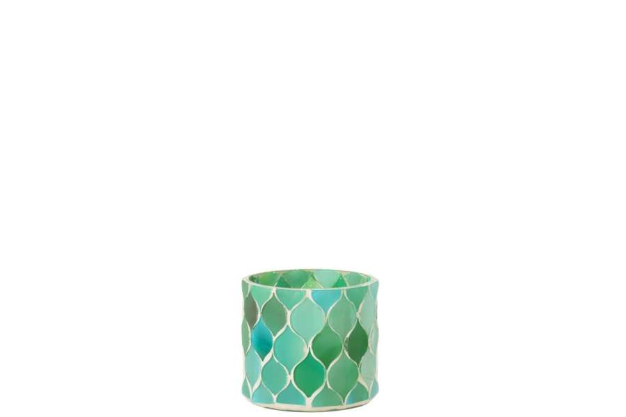 TEALIGHT HOLDER MOSAIC DIAMOND GLASS BLUE/GREEN SMALL