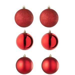 BOX OF 6 CHRISTMAS BAUBLE PLASTIC CHRISTMAS RED