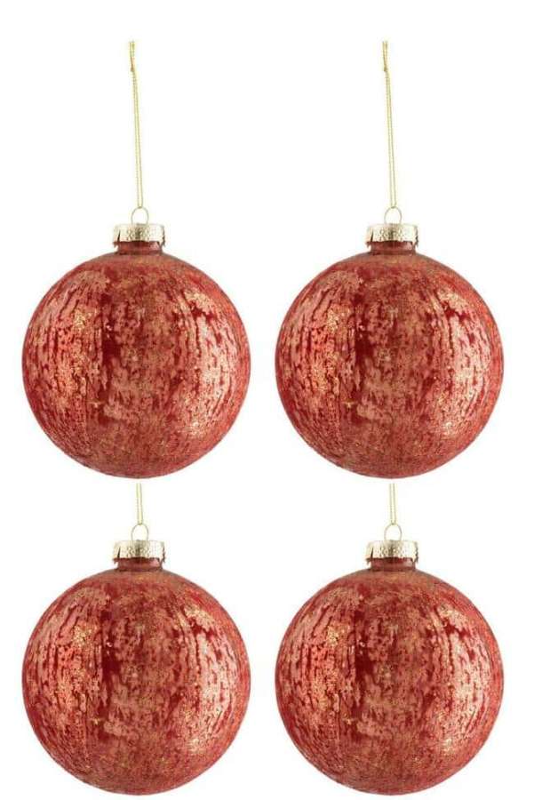 BOX OF 4 CHRISTMAS BAUBLES VELVET GLASS ANTIQUE BURGUNDY/GOLD LARGE