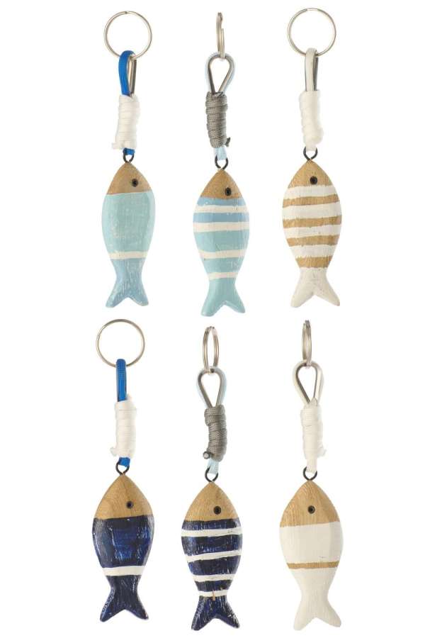 KEYCHAIN FISH PAULOWNIA WOOD MULTI ASSORTMENT OF 6