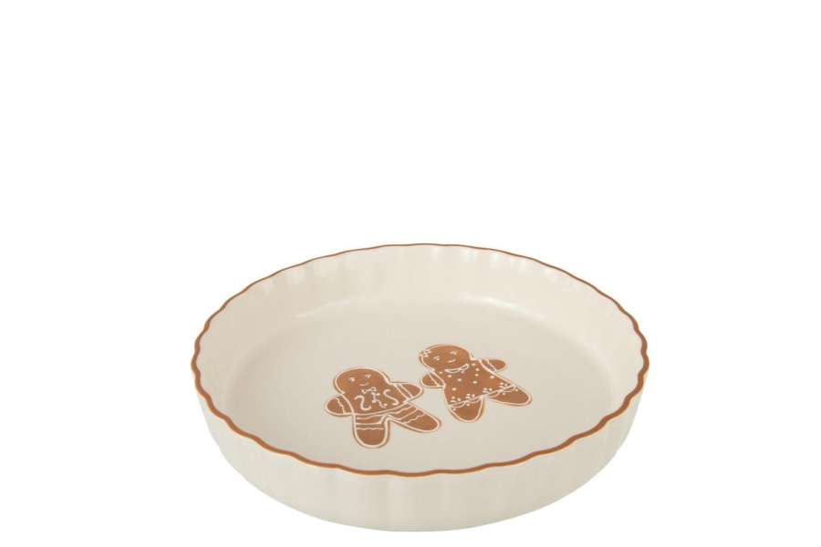 PIE PAN COOKIE STONEWARE WHITE/CARAMEL