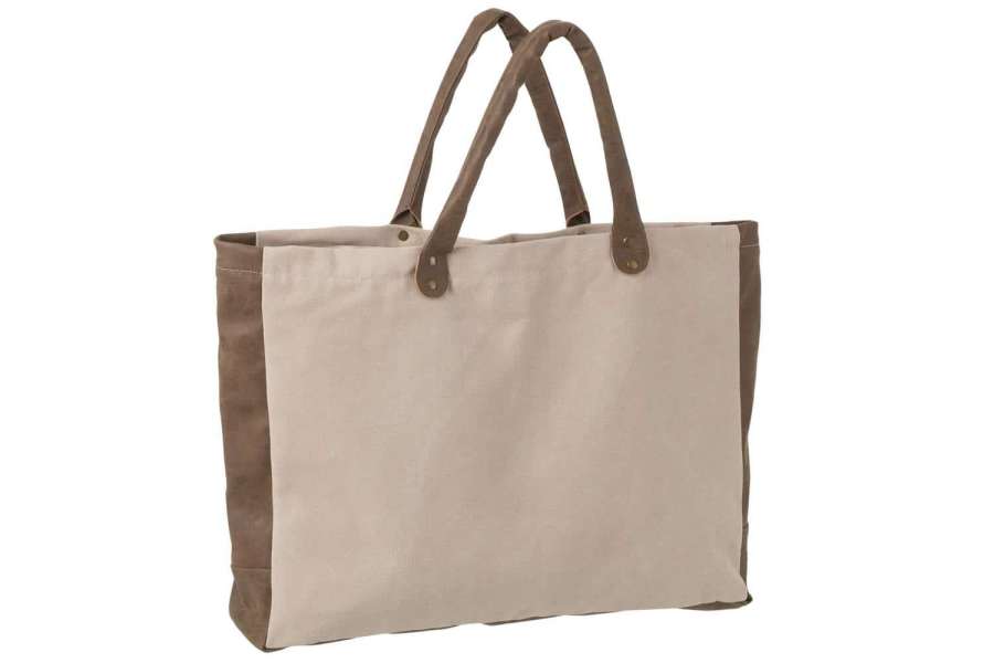BEACH BAG SHORT HANDLES TEXTILE BEIGE