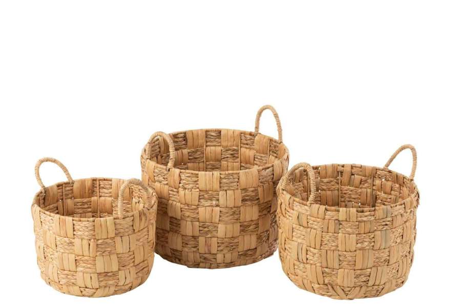 SET OF 3 BASKETS ROUND WATER HYACINTH NATURAL