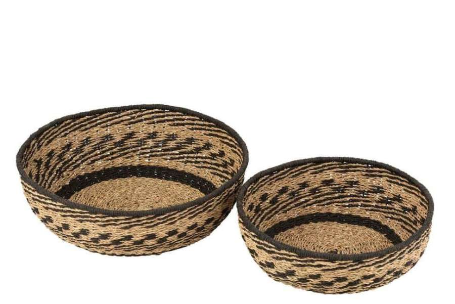 SET OF 2 BASKET LOW SEAGRASS NATURAL/BLACK