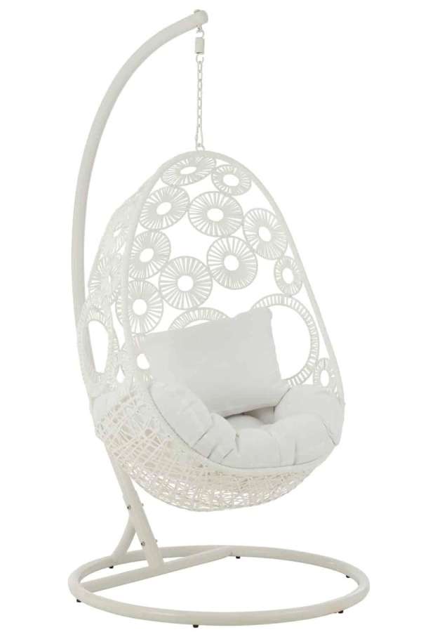 HANGING CHAIR+CUSHIONS BULA METAL/REED WHITE