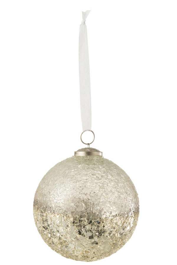 XMAS BAUBLE BROKEN GLASS SILVER LARGE