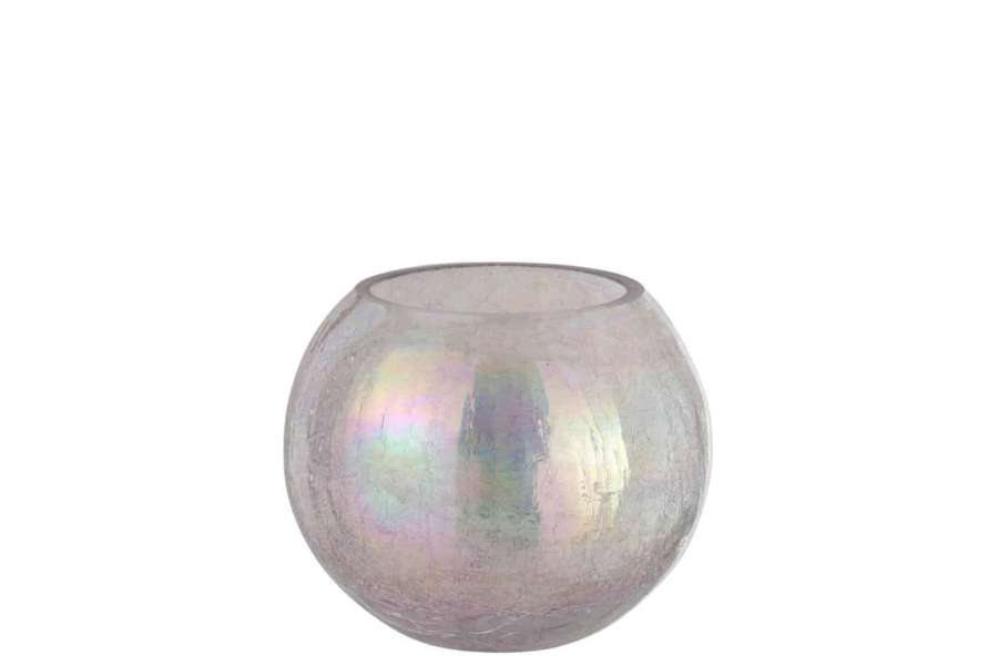 HURRICANE LIGHT BALL CRAQUELURE GLASS PEARL EFFECT PURPLE LARGE