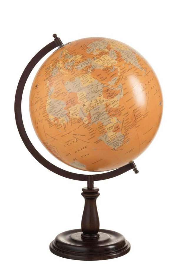 GLOBE ON FOOT WOOD OCHRE LARGE