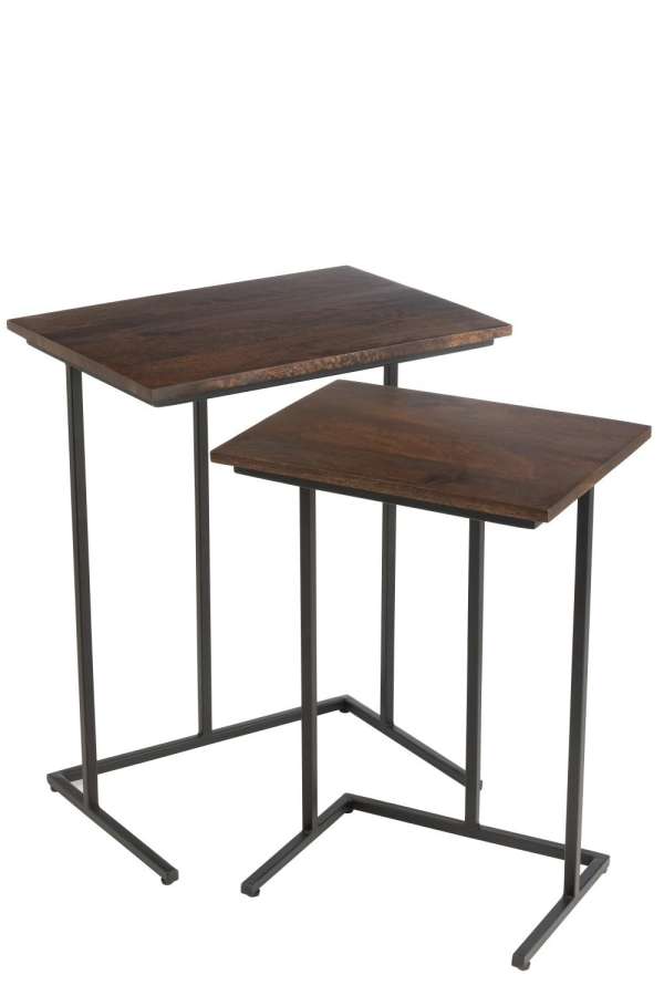 SET OF 2 TABLES RECTANGLE IRON/MANGO WOOD BROWN/BLACK