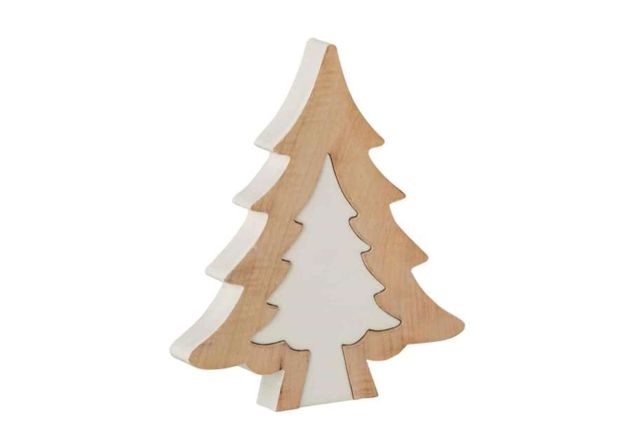 CHRISTMAS TREE PUZZLE MANGO WOOD WHITE/WHITE WASH LARGE