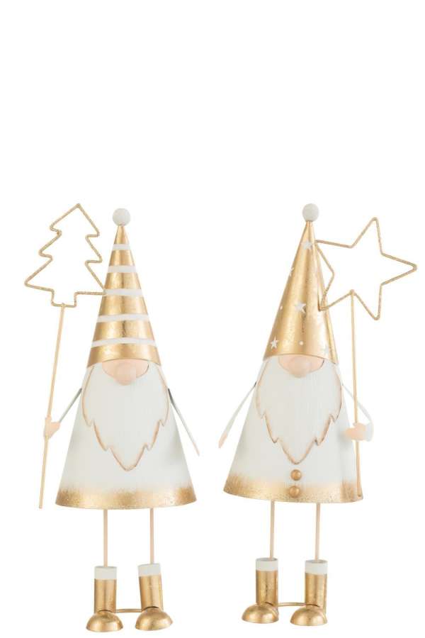 SANTA+WAND TREE/STAR METAL WHITE/GOLD LARGE ASSORTMENT OF 2