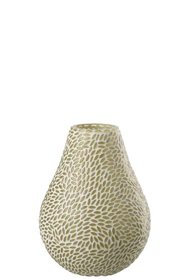 VASE MOSAIC GLASS GREEN/WHITE MEDIUM