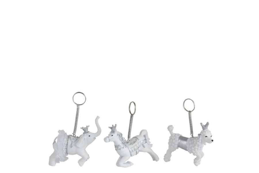 HANGER ANIMAL POLY WHITE/SILVER ASSORTMENT OF 3