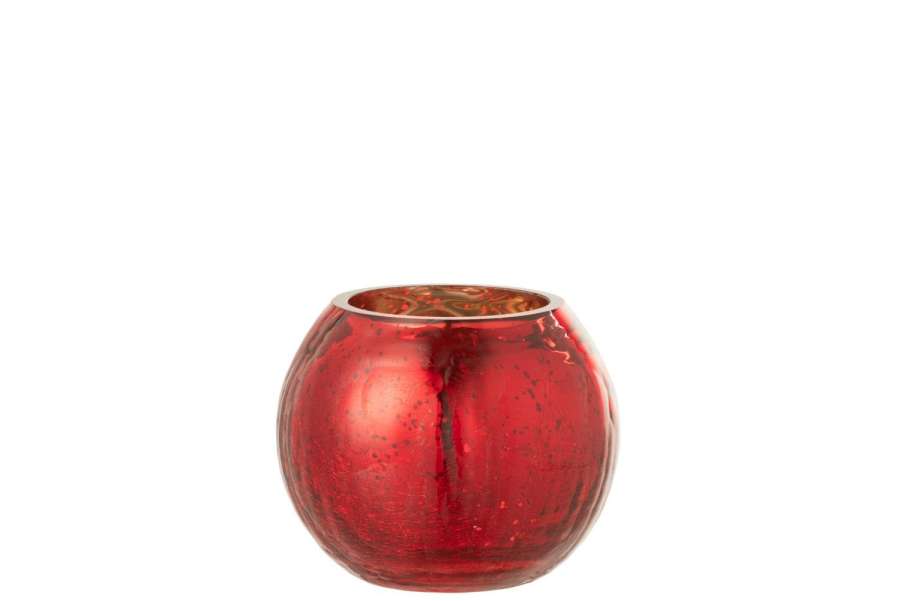 HURRICANE LIGHT BALL CRAQUELURE GLASS PEARL EFFECT RED SMALL