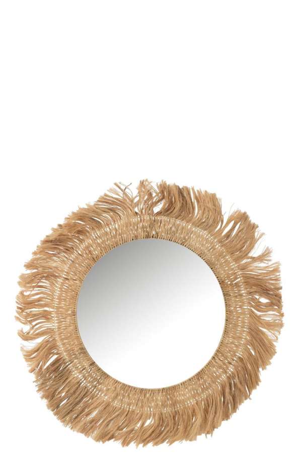 MIRROR ROUND BANANA LEAF NATURAL LARGE