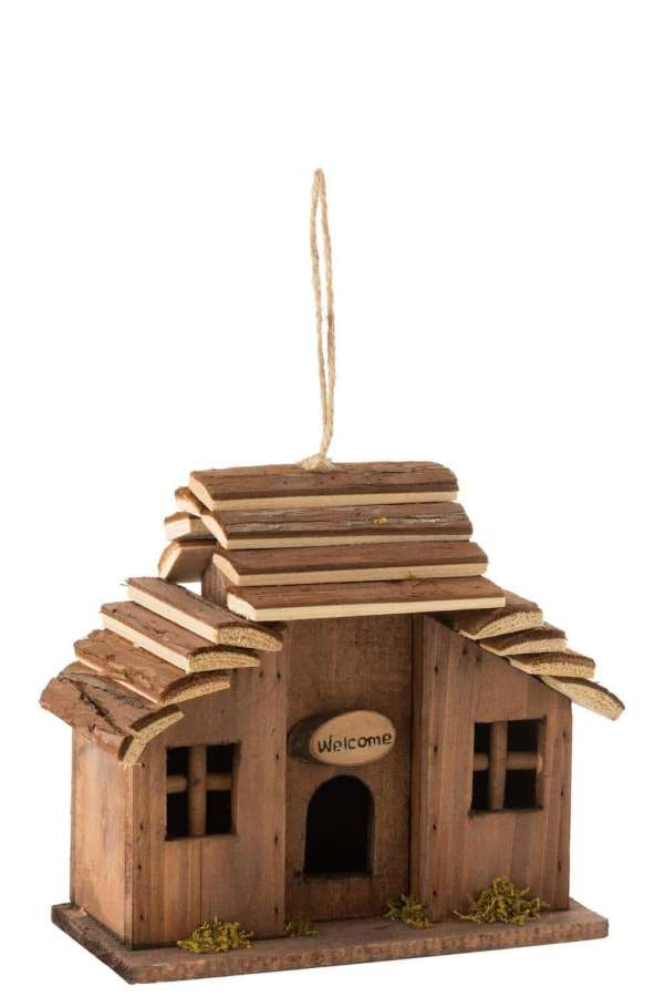 BIRD HOUSE WELCOME PINE WOOD BROWN