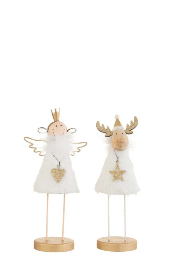 ANGEL/REINDEER ON FOOT FUR/WOOD WHITE/GOLD LARGE ASSORTMENT OF 2