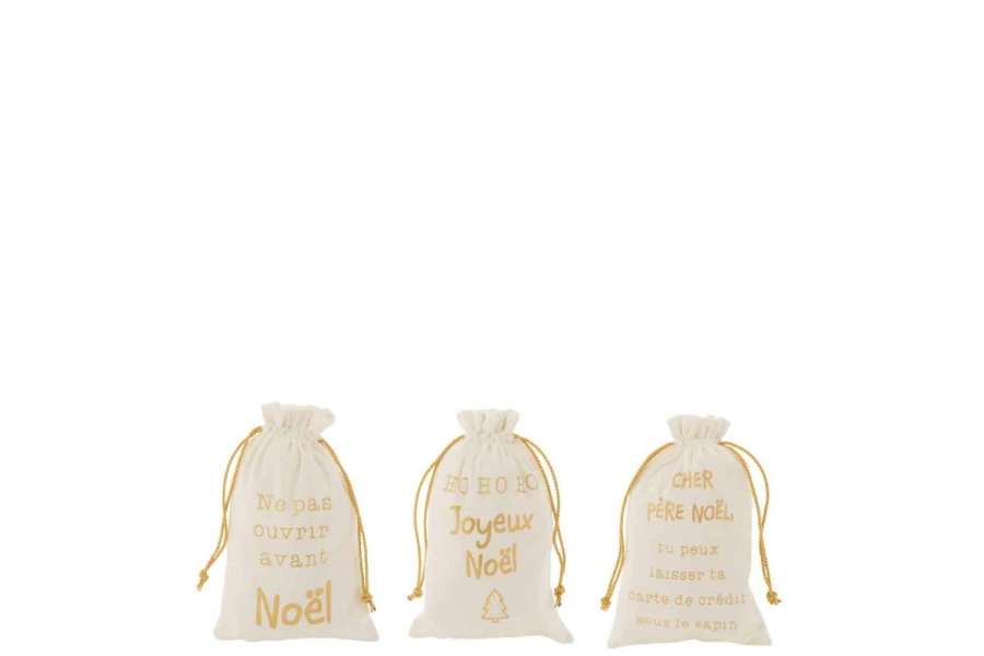 BAG CHRISTMAS FRENCH VELVET WHITE/GOLD SMALL ASSORTMENT OF 3