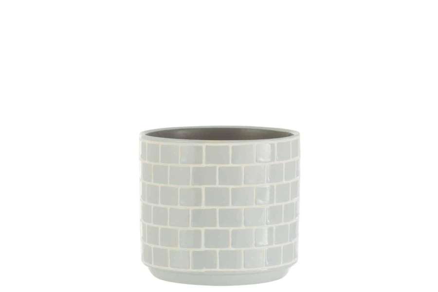 FLOWERPOT SHINY SQUARE CERAMIC BLUE MEDIUM