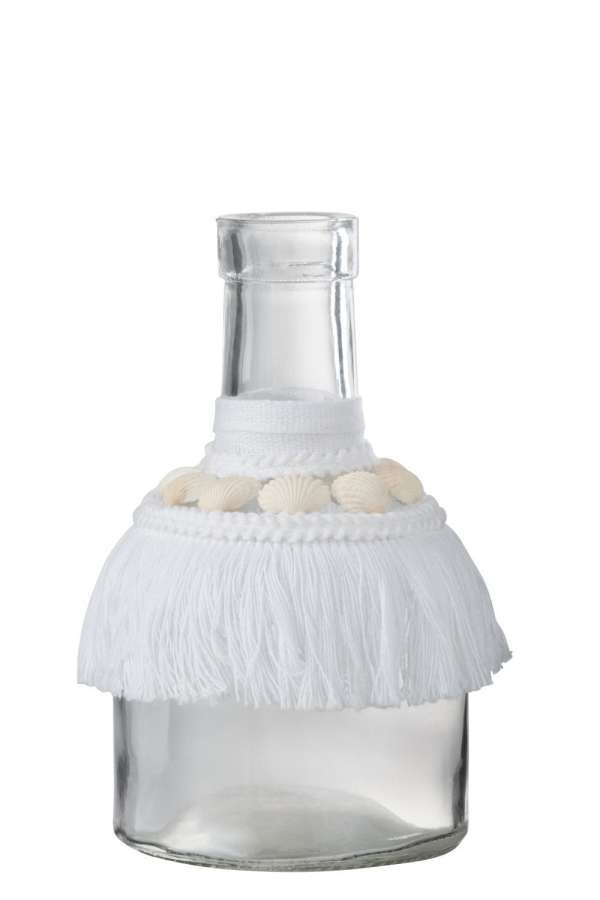 VASE SHELLS GLASS TEXTILE WHITE MEDIUM