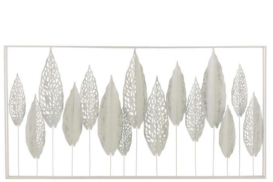 WALL DECO LEAVES METAL WHITE