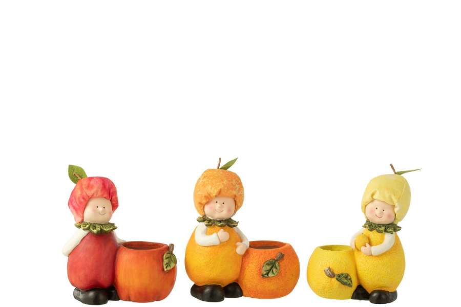 KID PLANTER LEMON/ORANGE/APPLE POLYRESIN MIX SMALL ASSORTMENT OF 3