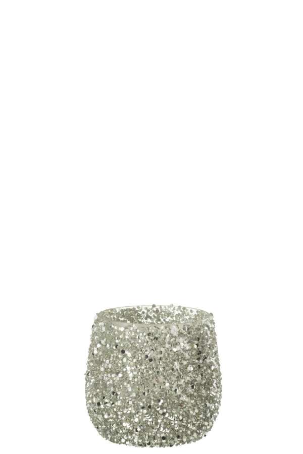 TEALIGHT HOLDER GLITTER GLASS SILVER SMALL