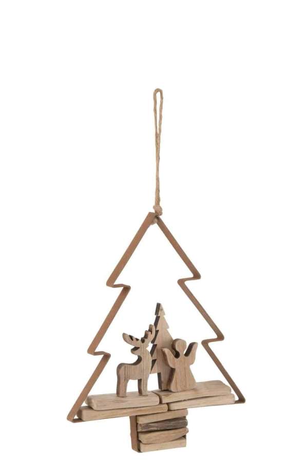 HANGER CHRISTMAS TREE+FIGURES WOOD/METAL BROWN
